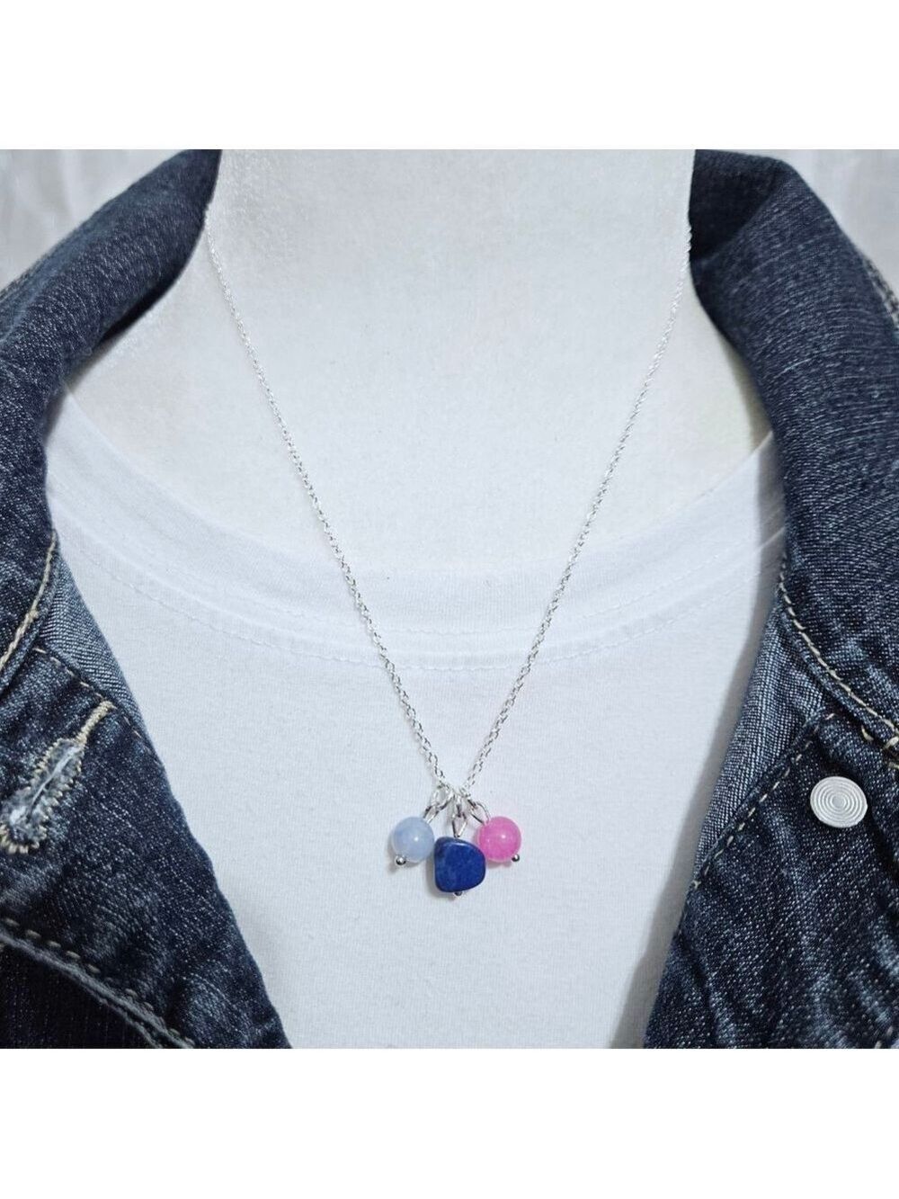 Lapis Lazuli, Pink Jade, Blue Agate Pendant Necklace